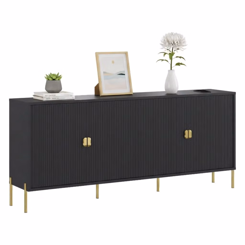 Madia Viale DMORA con cassetti soft close, colore nero e oro, L: 203 cm, P: 49 cm, H: 83 cm – 2