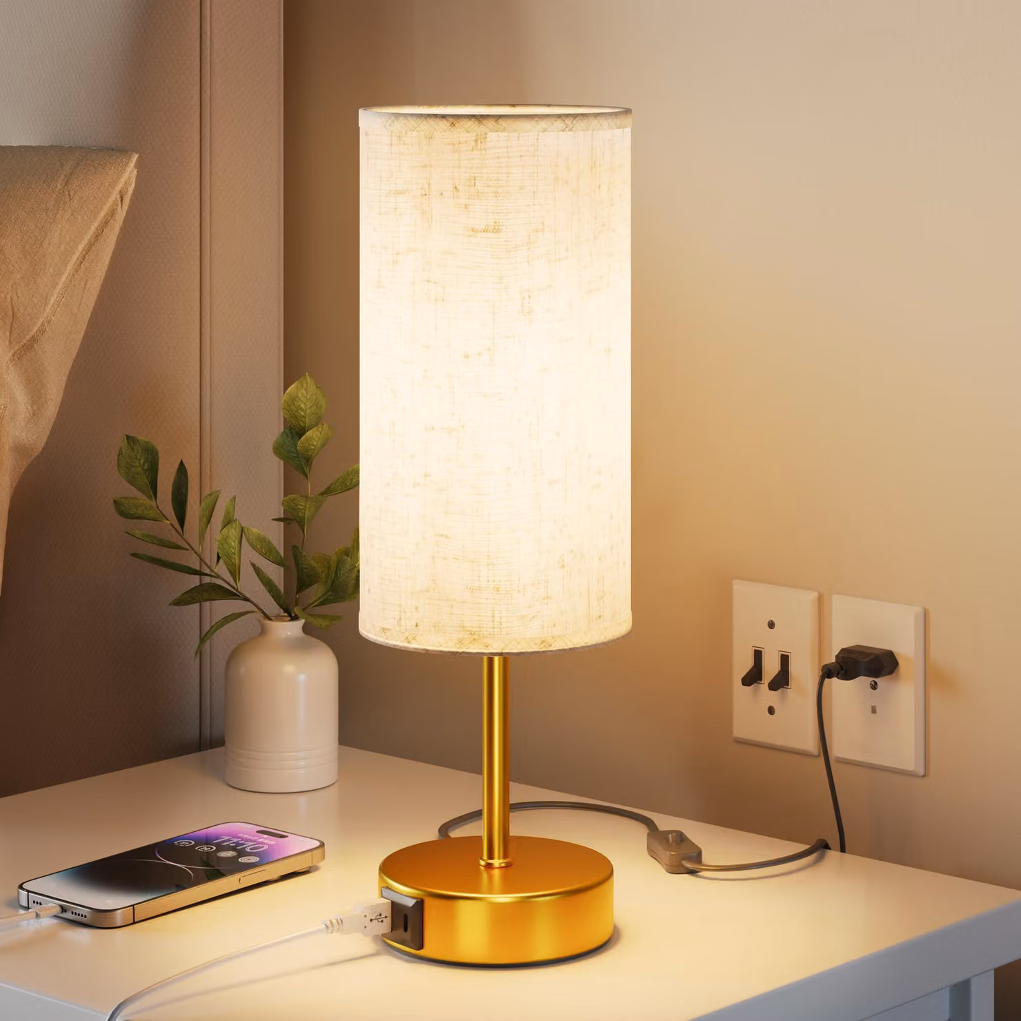 Lampada da comodino UPXNBOR, lampada da tavolo touch con funzione di ricarica e dimmerabile