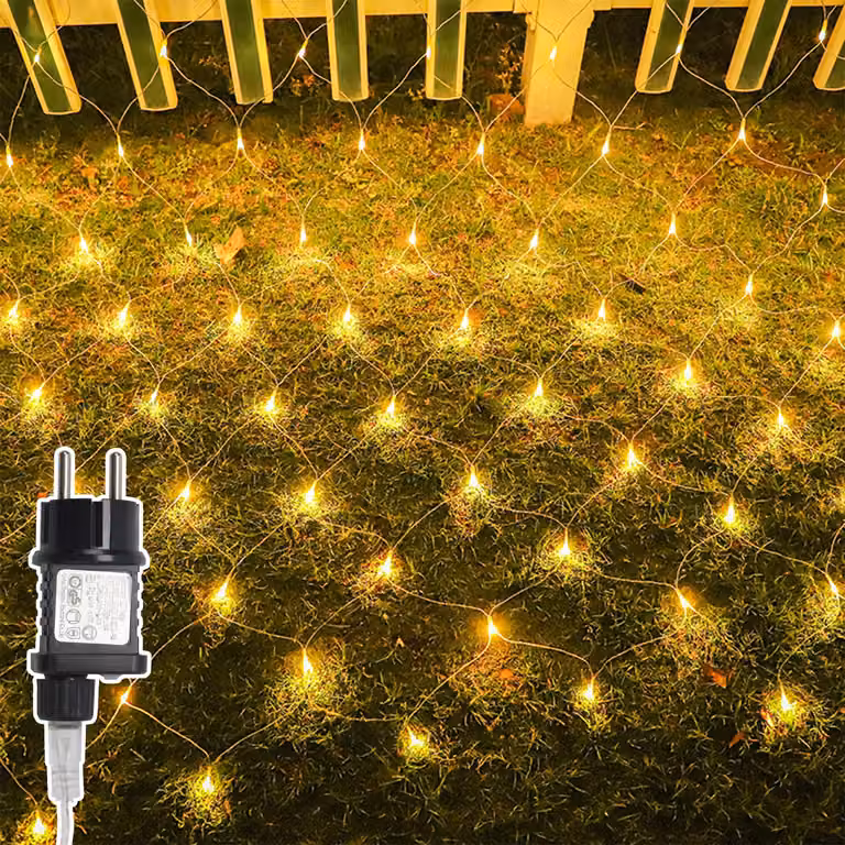 Jayseuw Rete luminosa a LED 1,5x1,5 m 96 LED bianco caldo luci da fata 8 modalità di illuminazione funzione di memoria per interni con cavo trasparente