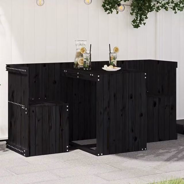 Set da balcone vidaXL per 2 persone in legno di pino nero stile rustico – 1