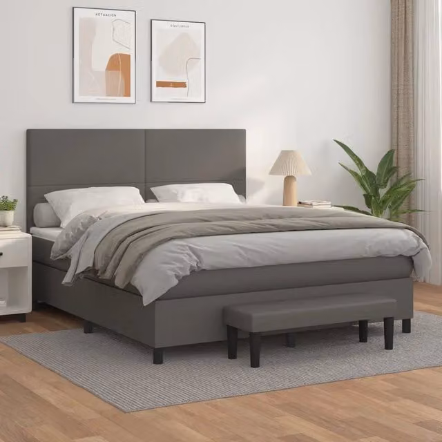 Letto a molle con materasso ibrido vidaXL in similpelle grigio e bianco L/P/H: 160 x 200 x 128 cm – 1