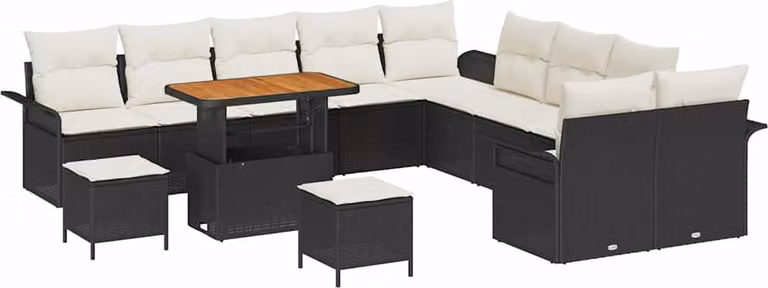 Set Divano da Giardino con cuscino 13 pcs Nero polyrattan