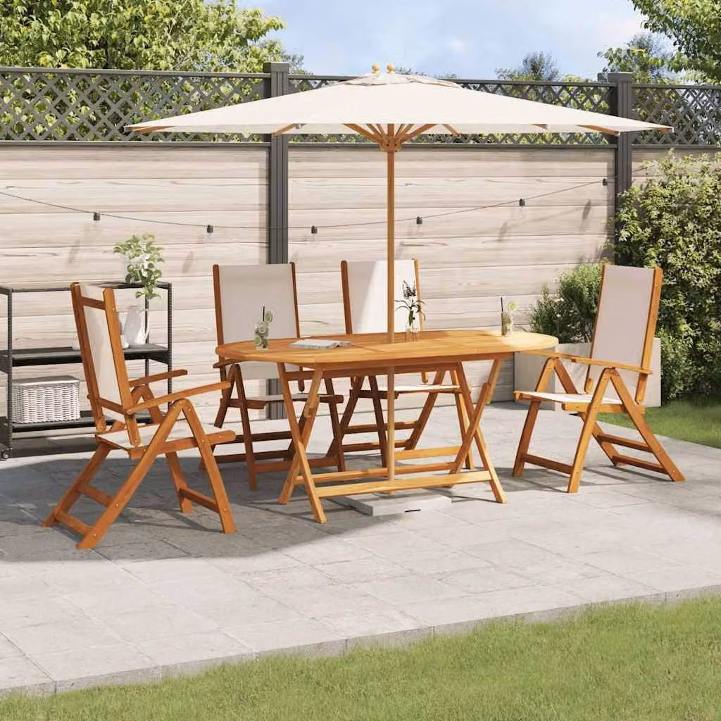 Set Pranzo da Giardino vidaXL in 5 Pezzi in Legno di Acacia e Textilene, Colore Marrone e Beige – 1
