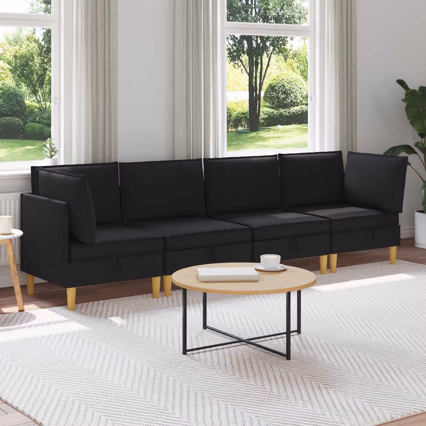 Set di divani modulari vidaXL 4 pz in tessuto nero con design moderno a L per soggiorno