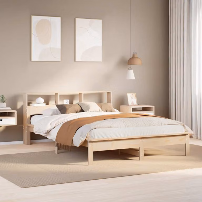 Letto senza materasso vidaXL in legno massello di pino marrone L: 147 cm, P: 210,5 cm, H: 80 cm