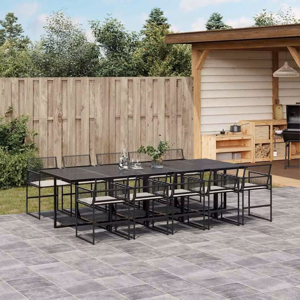 vidaXL Set da Pranzo da Giardino 11 pz in Polyrattan Nero con Piano in Vetro e Cuscini