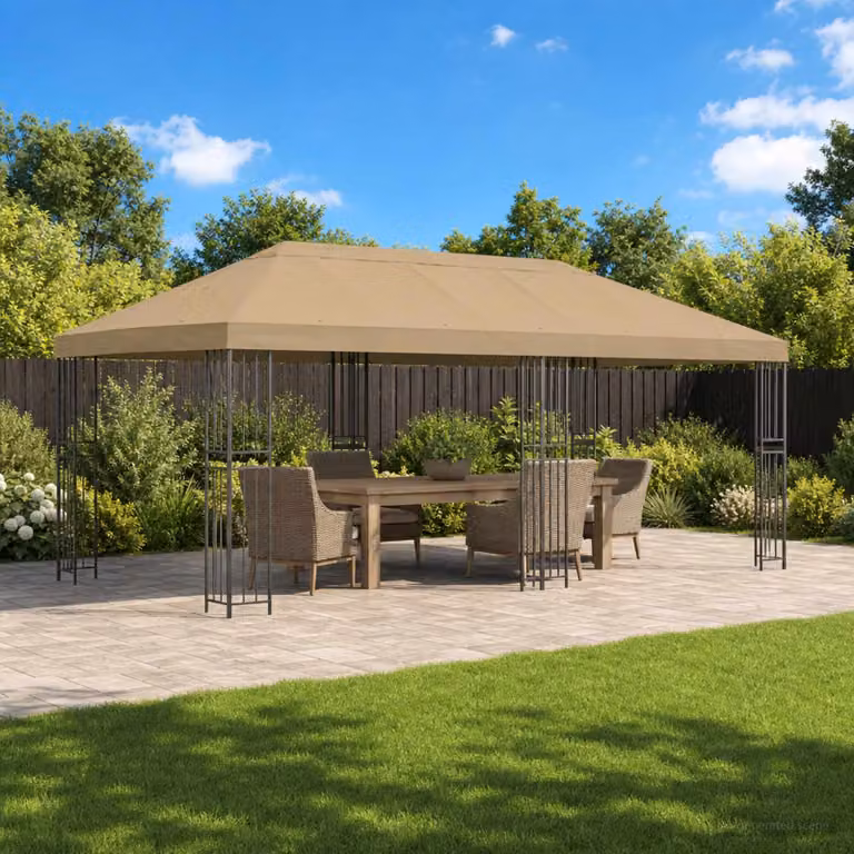 vidaXL Gazebo da giardino in acciaio e poliestere beige 6 x 3 m