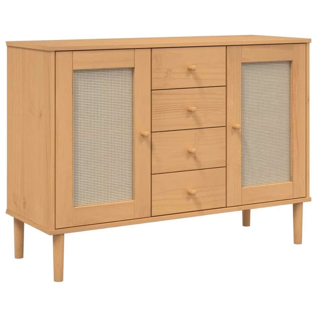 Credenza SENJA Aspetto Rattan 112x40x80 cm Legno Massello Pino
