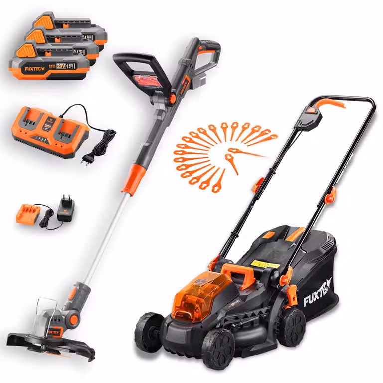 Set da giardino FUXTEC 20V: tagliabordi + tosaerba, batteria e caricabatterie