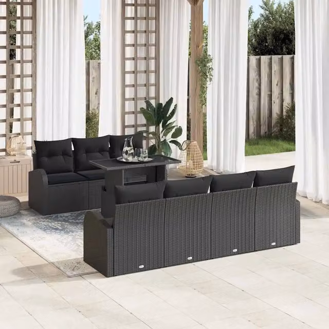 Set Divano da Giardino 8 pz Nero Poly Rattan 3348589