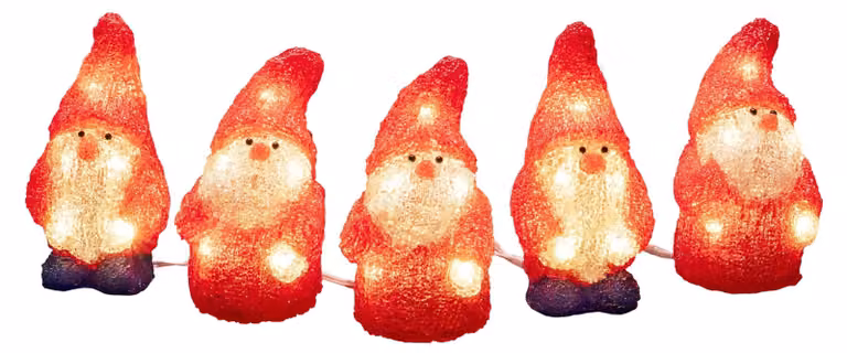 Set di 5 Babbi Natale in acrilico con luci LED, 40 LED bianco caldo, 24V, grado di protezione IP44