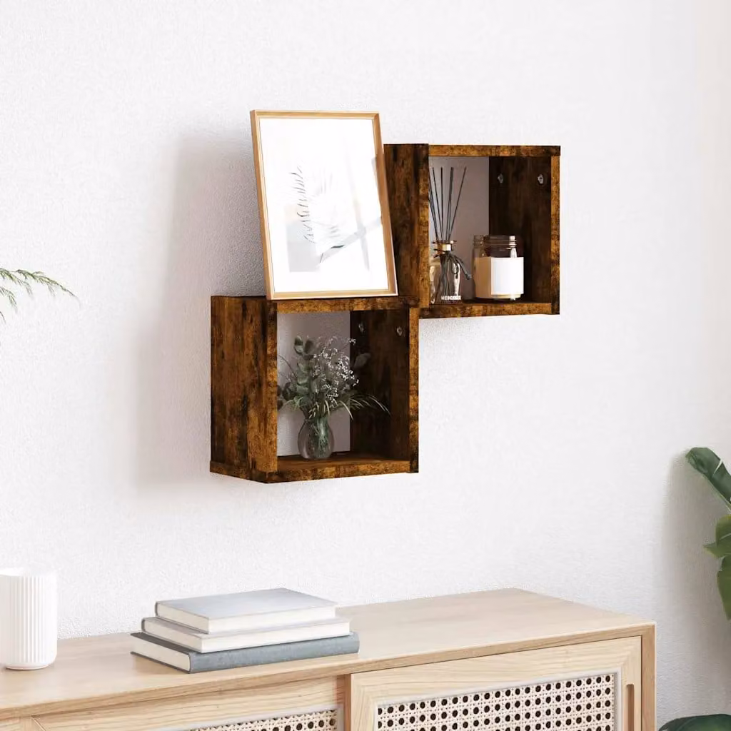 Set di 2 scaffali da parete vidaXL in stile moderno, colore marrone, L 26 cm x P 15 cm x H 26 cm