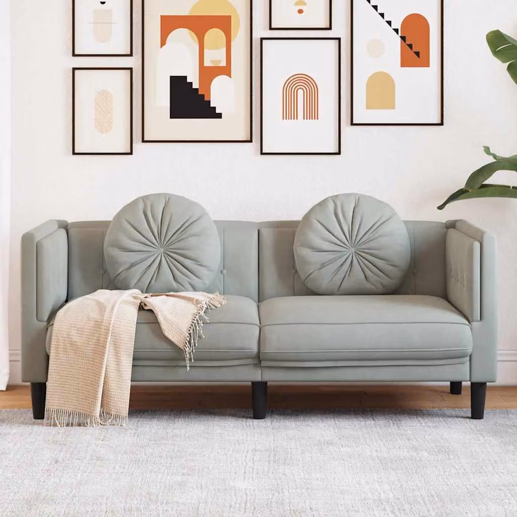 vidaXL Divano Moderno a 2 Posti in Velluto Grigio con Cuscini, L: 173.5 cm, P: 77.0 cm, H: 70.0 cm