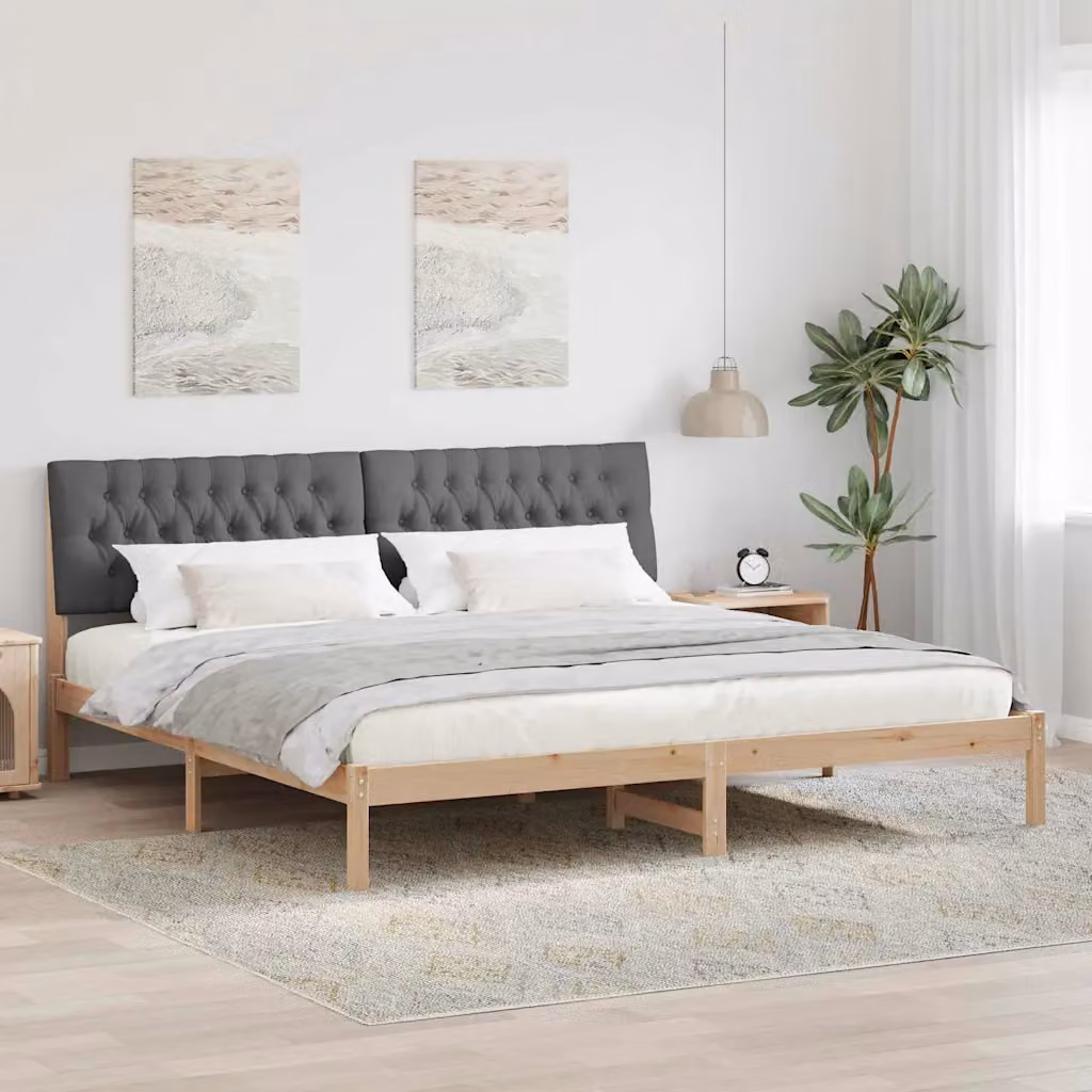 Letto moderno vidaXL con testiera rivestita in tessuto e struttura in legno di pino, Marrone, 200 x 200 cm