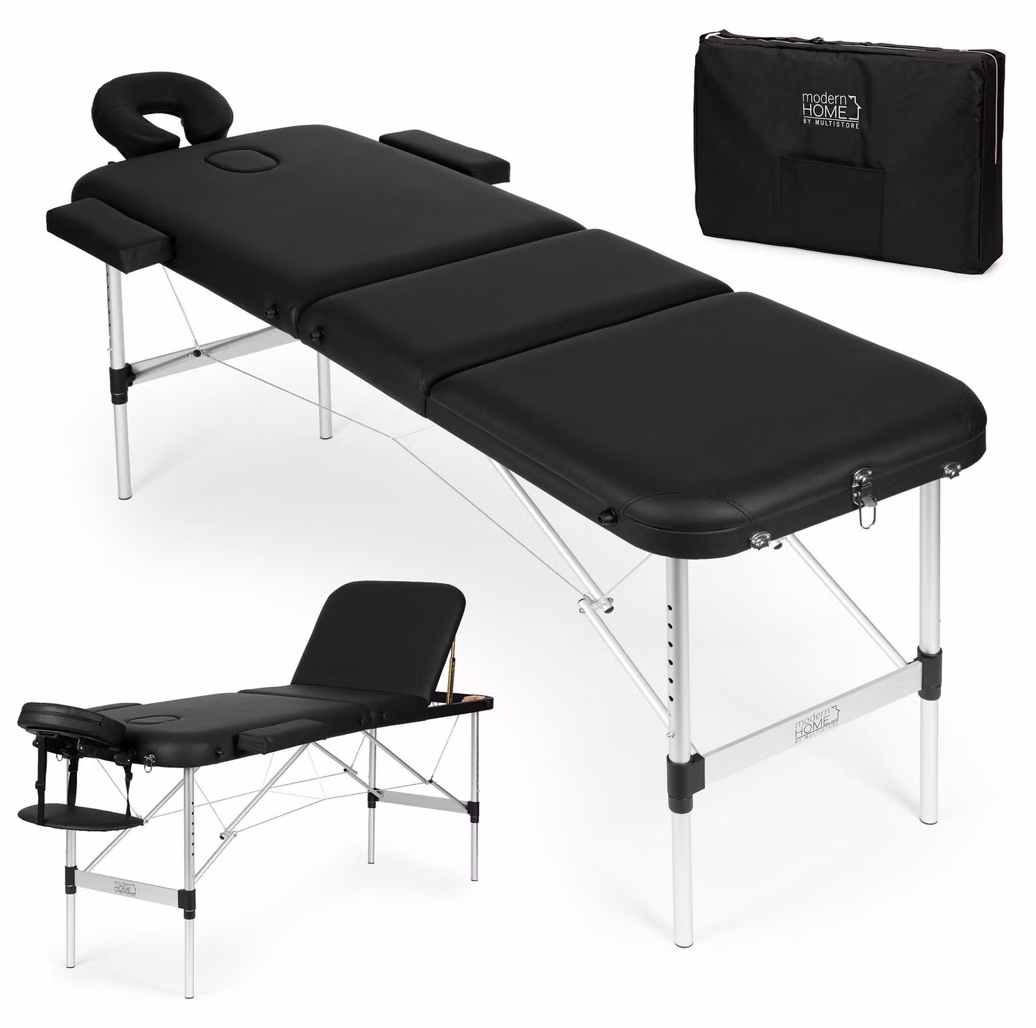 Tavolo da massaggio e fisioterapia in alluminio, a 3 sezioni, pieghevole e trasportabile in valigia, con borsa, marca ModernHome