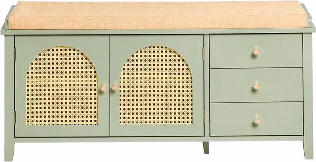 Scarpiera con panca e vano portaoggetti SoBuy, colore verde, L: 100 cm, P: 34 cm, H: 46 cm