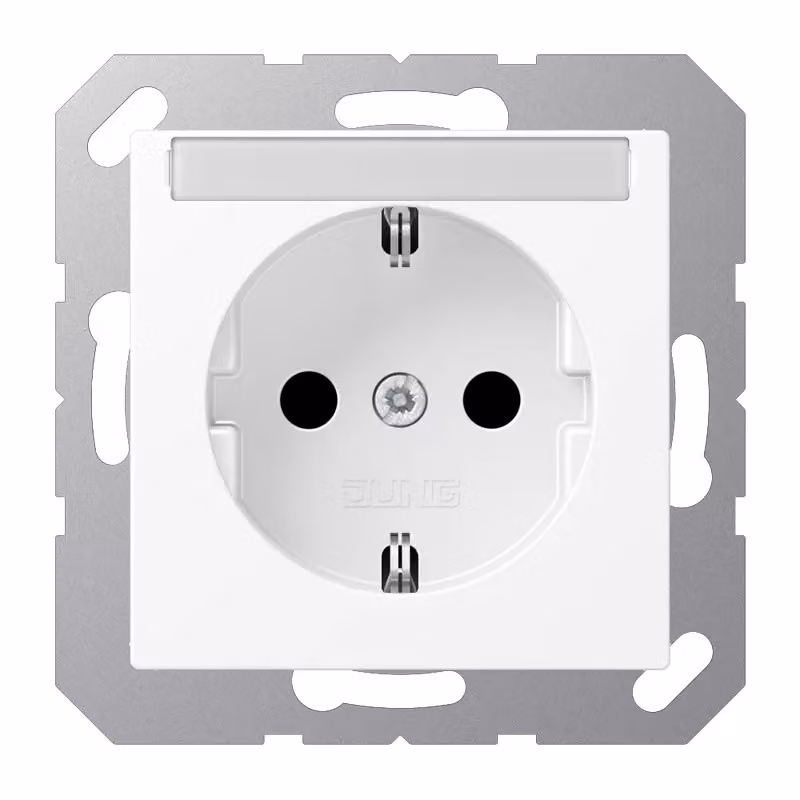 Presa Jung SCHUKO, 16 A 250 V ~, con etichetta, protezione integrata contro il contatto accidentale, materiale termoplastico verniciato, serie A, bianco neve opaco A1520BFKINAWWM