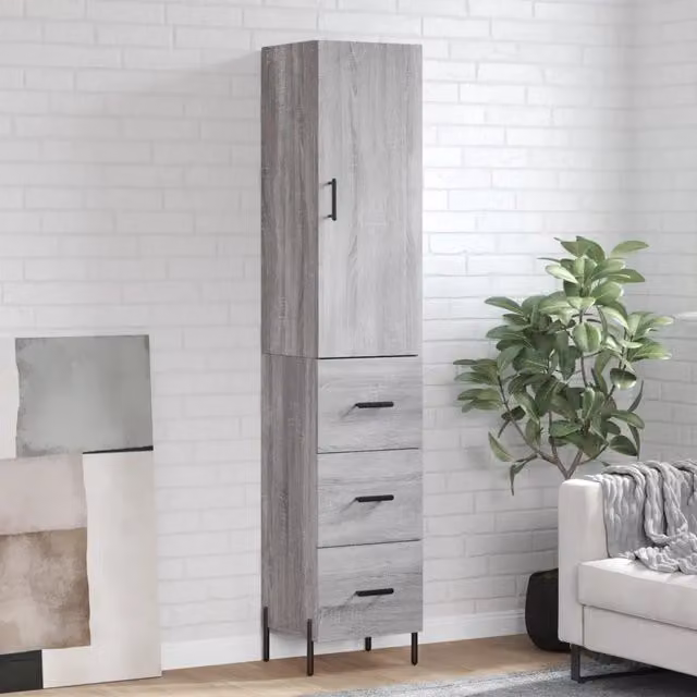 Credenza Buffet Armadio da Cucina Design Mania Grigio Sonoma in Legno e Metallo L/P/H: 34,5 x 34 x 180 cm