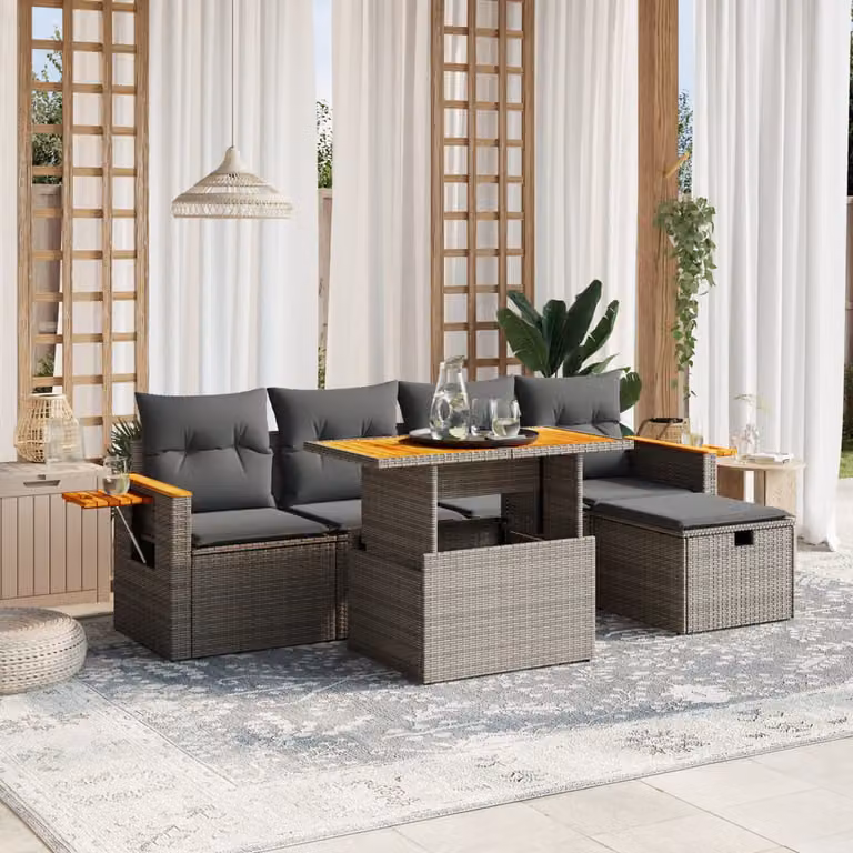 vidaXL Set Divano da Giardino 6 pz a L in Polyrattan Grigio con Cuscini e Tavolino da Caffè
