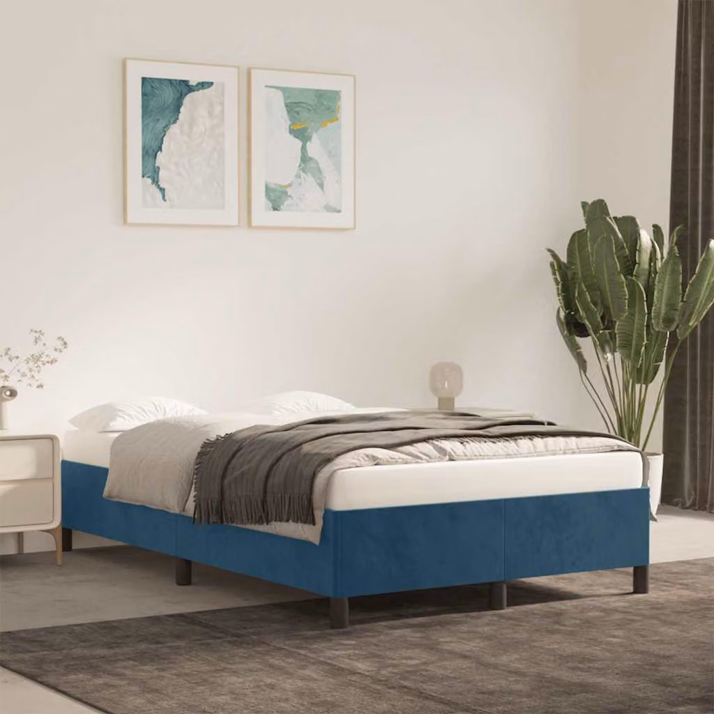 vidaXL Giroletto in Velluto Blu Scuro con Doghe in Legno L/P: 120 x 200 cm