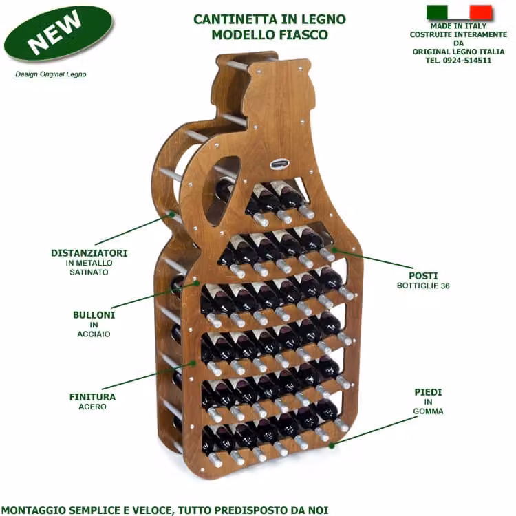 Cantinetta in legno Original Legno Italia modello Fiasco per 36 bottiglie di vino, finitura noce, L: 75 cm, P: 25 cm, H: 150 cm – 2
