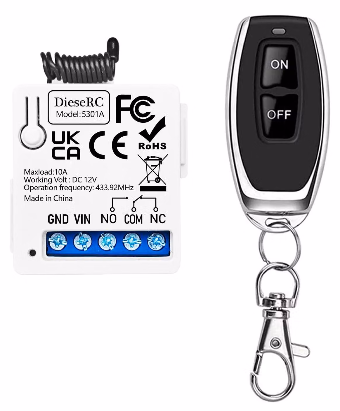 Interruttore universale a 433 MHz, relè wireless a 12 V DC con 1 trasmettitore
