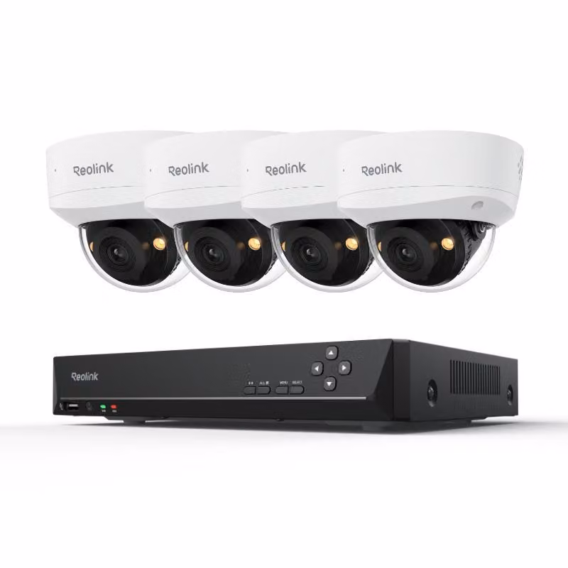 Sistema di sorveglianza Reolink RLK8-800V4, telecamera di sorveglianza 4X 4K 8MP IK10 PoE e NVR 8CH 2TB HDD, grandangolo 125°, rilevamento intelligente, visione notturna a colori