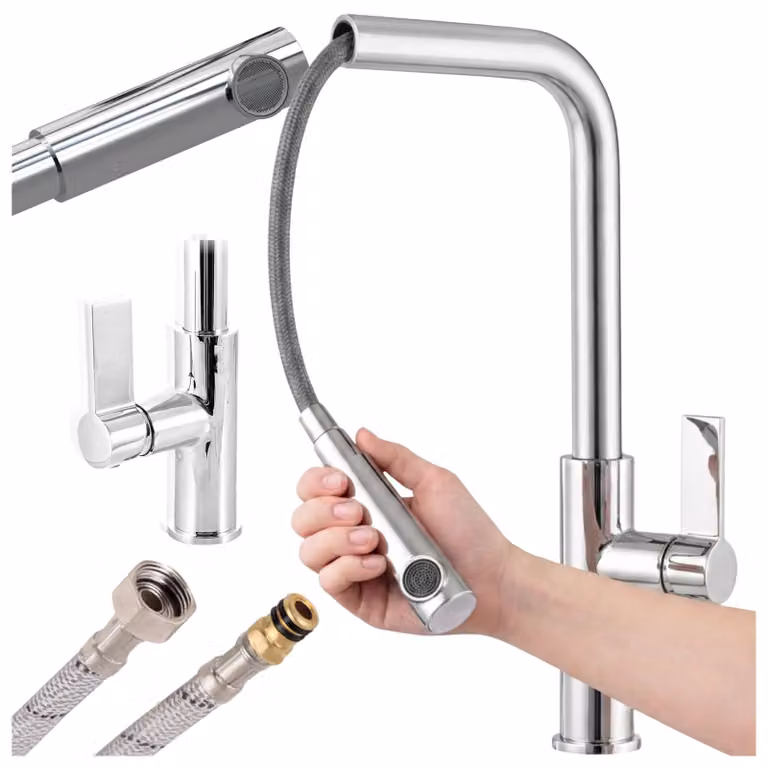 Granitan - Rubinetto da cucina - Rubinetto per lavello - Bocca estraibile - Cartuccia in Vetroceramica - Cromo - LINEA