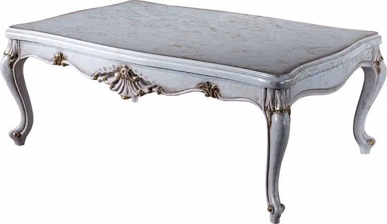 Casa Padrino tavolino barocco bianco antico/oro 118 x 80 x h. 48 cm - Tavolo da salotto in legno massello - Mobili da salotto in stile barocco
