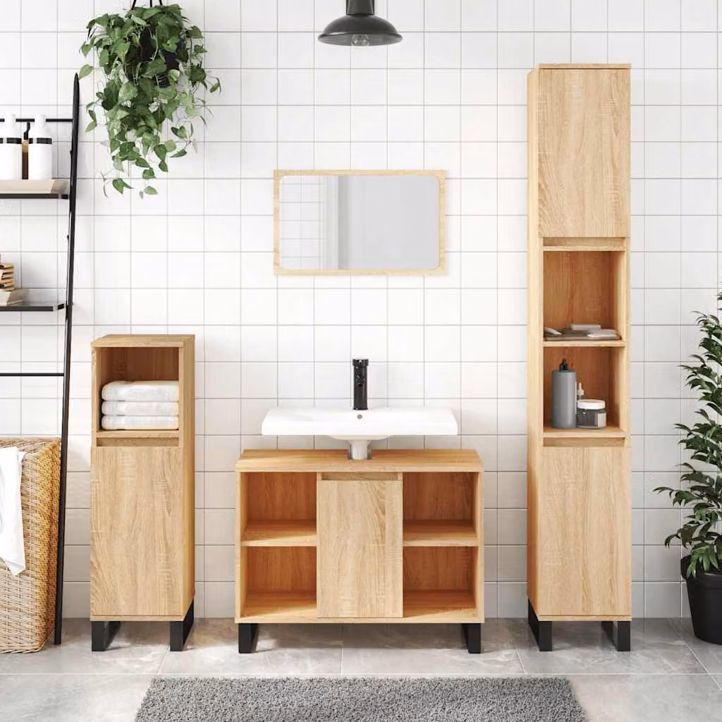 Mobile da bagno vidaXL in legno Rovere Sonoma marrone L: 80 cm, P: 33 cm, H: 60 cm