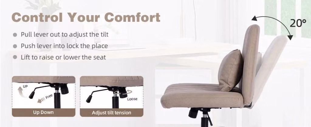 Sedia da Ufficio Girevole MINIMAL in Tessuto Imbottita Beige, Senza Braccioli e con Altezza Regolabile