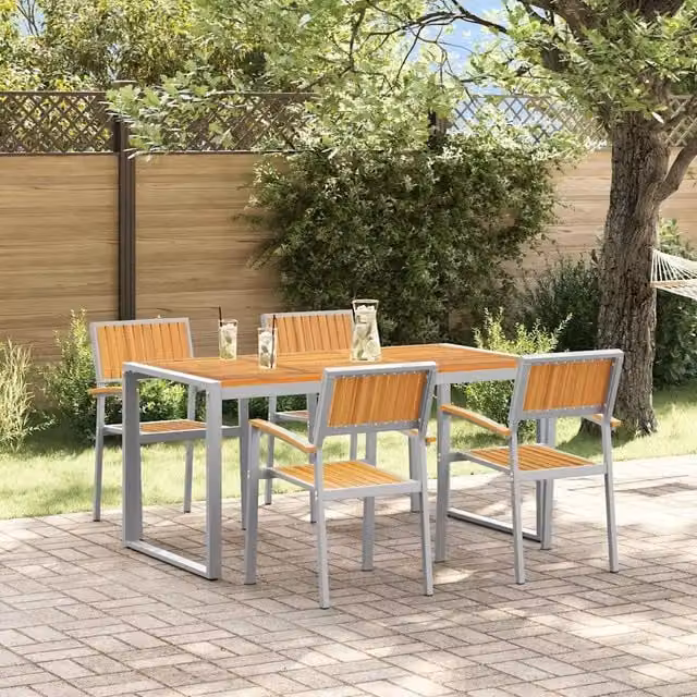 Set da Pranzo per Giardino 5 pz Grigio Legno di Acacia Massello 3284369