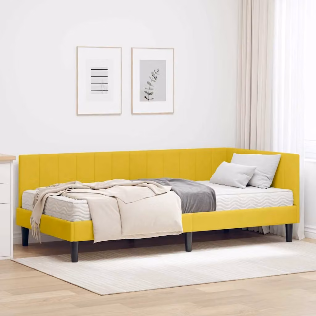 vidaXL Struttura Letto Angolare in Velluto Giallo con 2 Materassi in Schiuma L/P/H: 90 x 200 x 72 cm