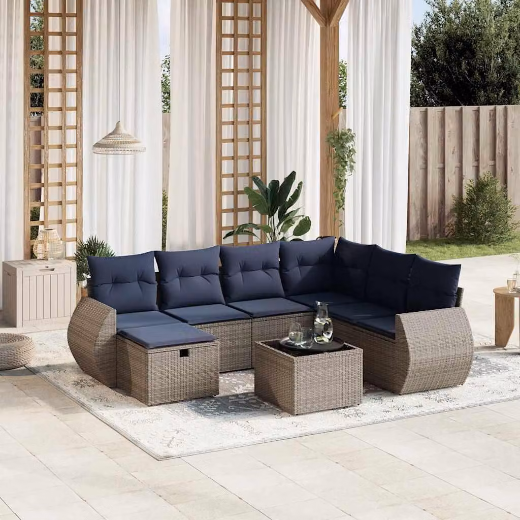 Maison Exclusive - Set di 8 divani da giardino con cuscini, grigio, polyrattan