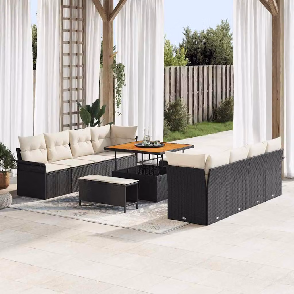 Maison Exclusive - Set da giardino composto da 11 pezzi, divano in rattan sintetico nero