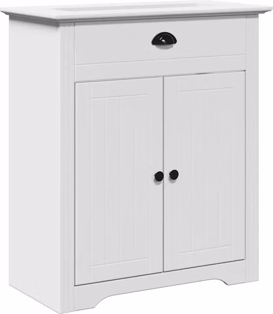 Mobile Lavabo da Bagno BODO Bianco in Legno di Pino con Ante a Battente, Design Rustico, L 70 cm x P 35 cm x H 80 cm