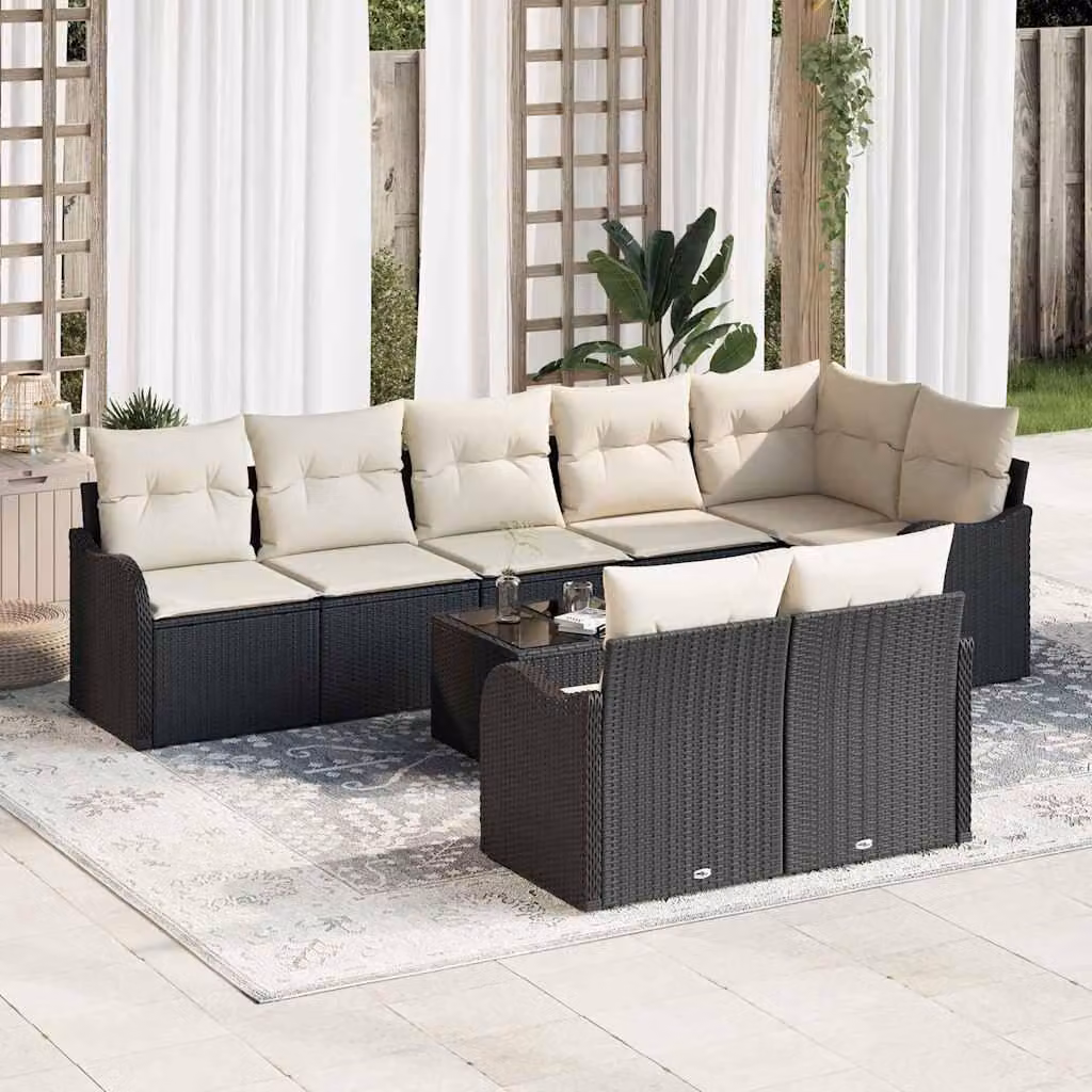 Maison Exclusive - Set Divano da Giardino 9 pcs Nero e bianco Poly Rattan