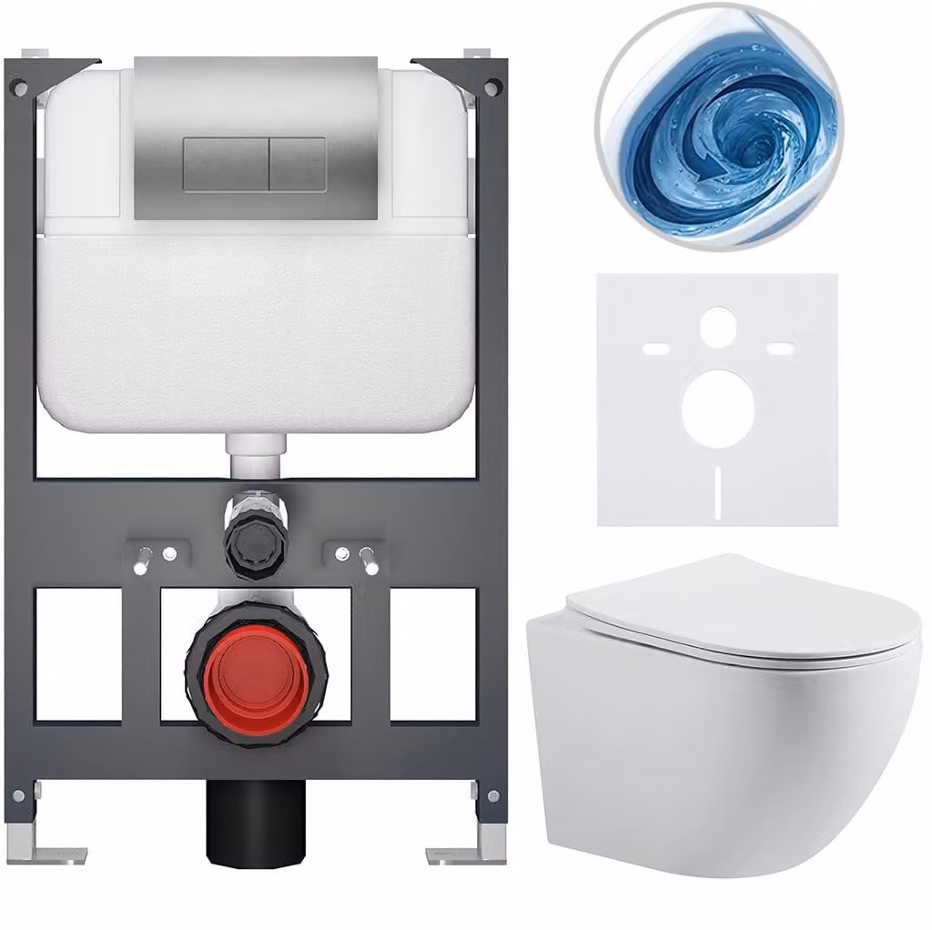 CERANO - Set WC da incasso Cesso - bianco opaco - pulsante Prime/Modulo, argento - sospeso - modulo basso - installazione a parete/cartongesso - 49x36 cm