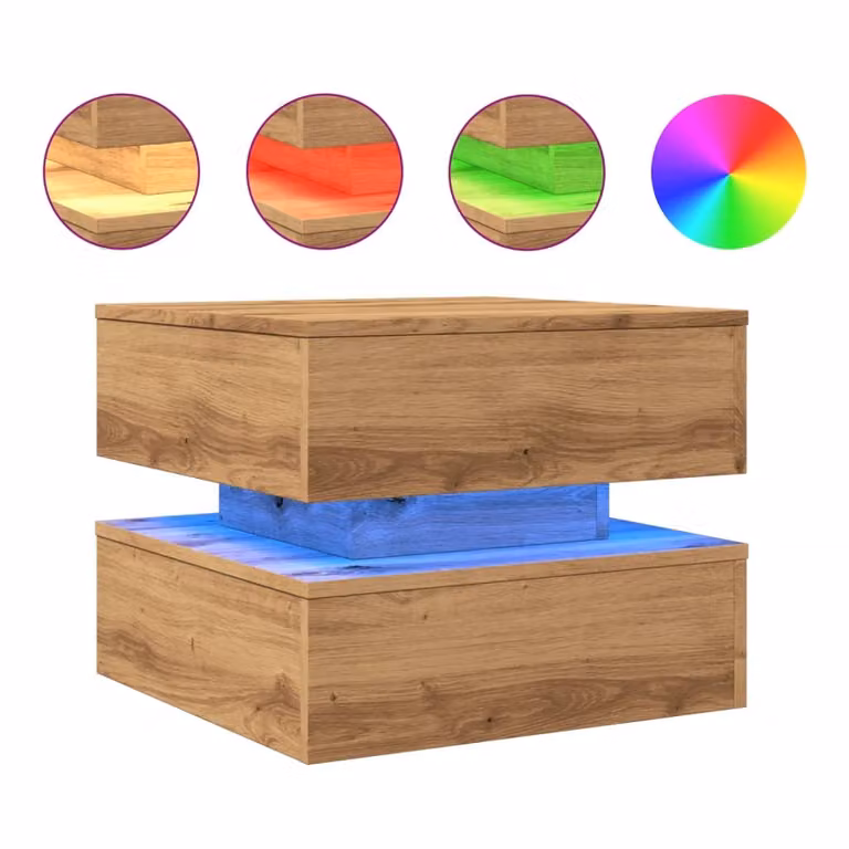 Tavolino da Salotto con Luci LED Rovere Artigianale 50x50x40 cm
