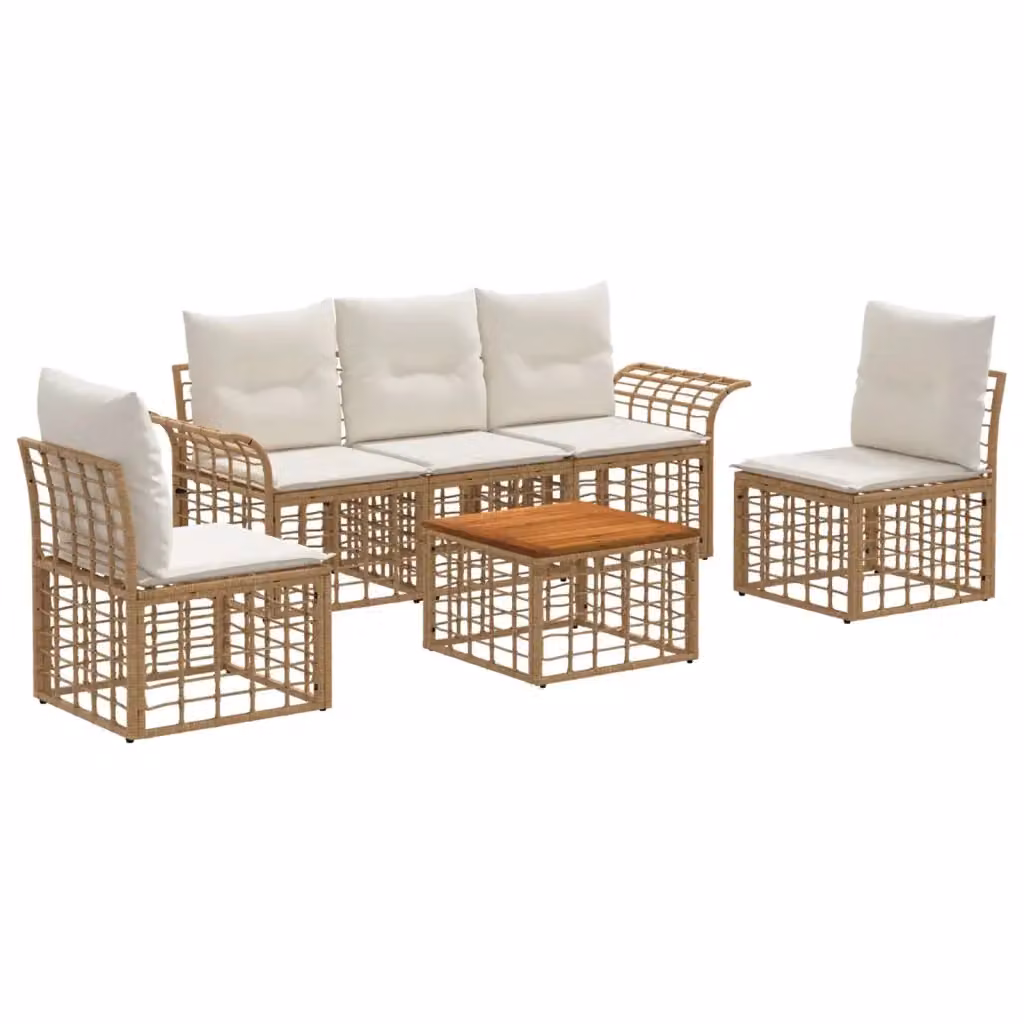 Set di divani da esterno vidaXL composto da 6 pezzi con tavolino, design moderno a L, colore beige e marrone con cuscini inclusi e coperture rimovibili – 2