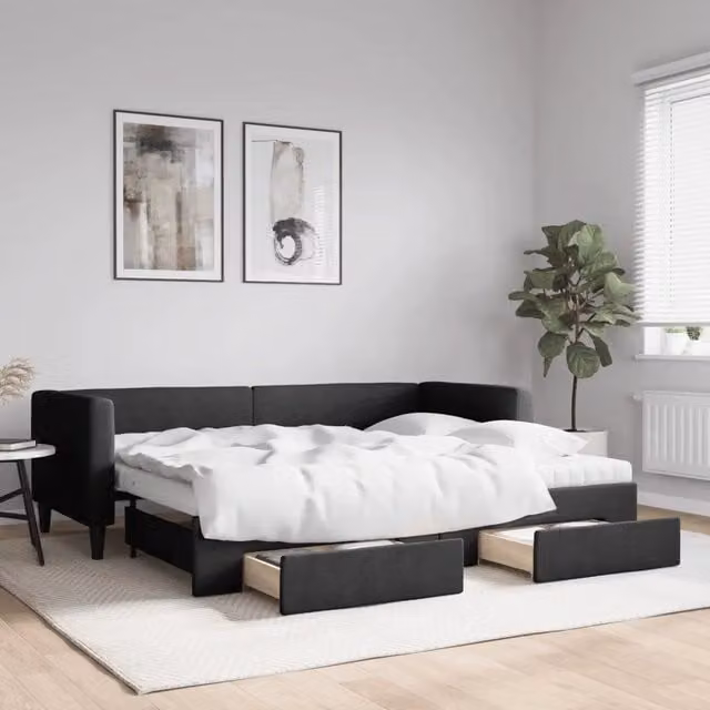 Divano Letto Estraibile con Cassetti-Sofa Letto-Daybed Nero 80x200 cm in Tessuto 321277