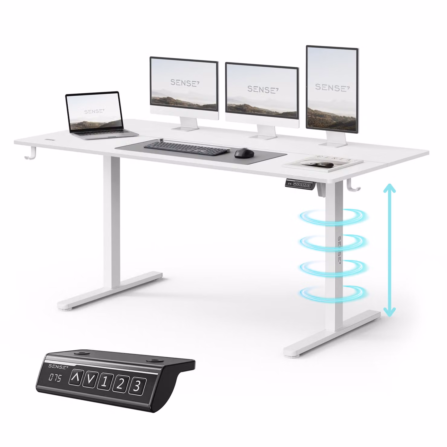 SENSE7 NOJO Light: Scrivania regolabile in altezza, dimensioni 160x80 cm, con sistema di sollevamento elettrico, funzione di memoria, design ergonomico, colore bianco. Ideale per il gaming
