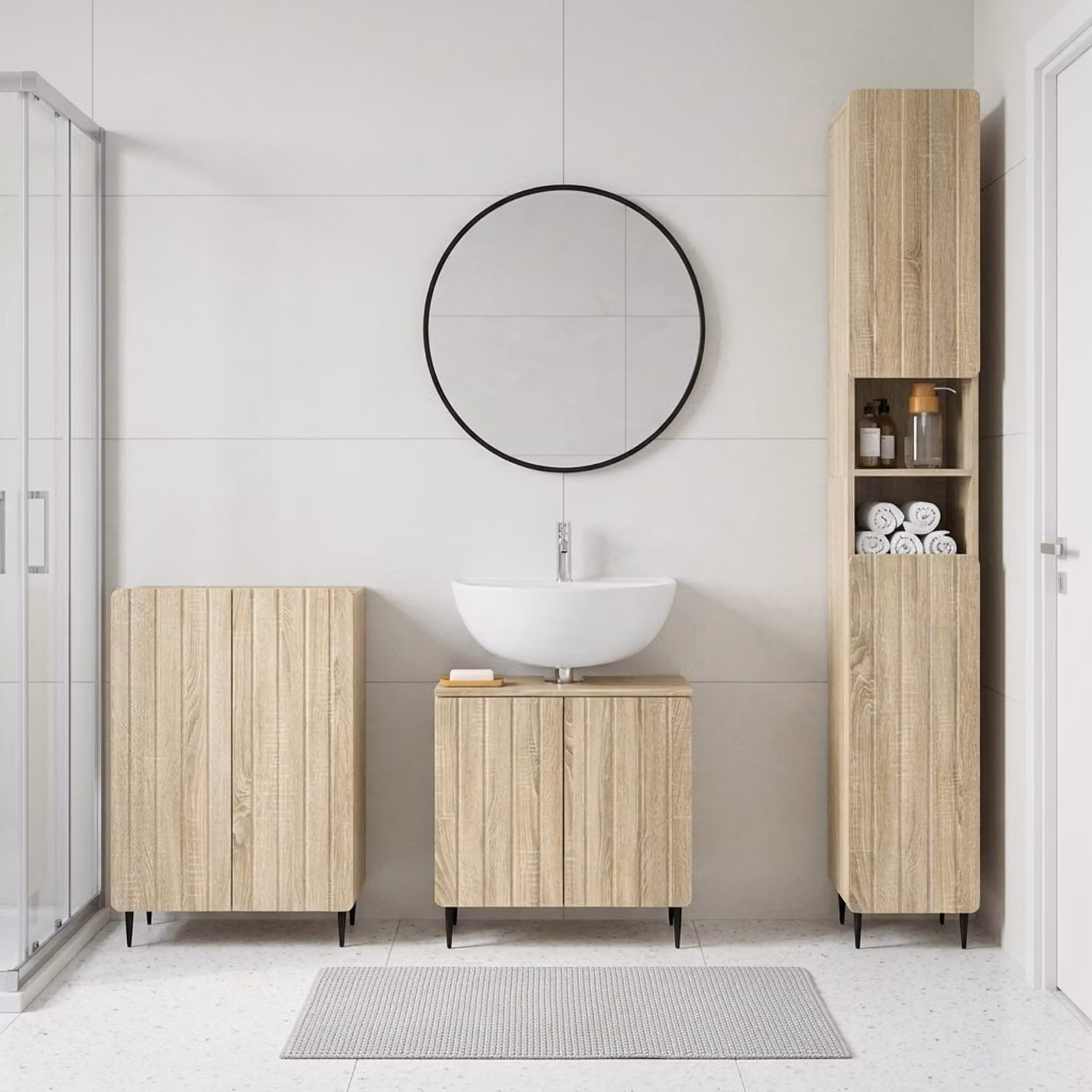 Set di 3 armadietti da bagno moderni vidaXL ZWOLLE in Rovere Sonoma, colore marrone