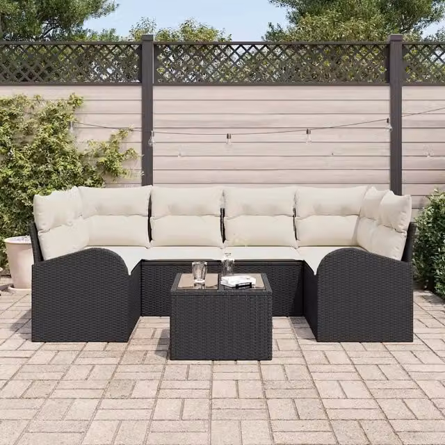 Set Divano da Giardino 7 pz Nero polyrattan 3345937
