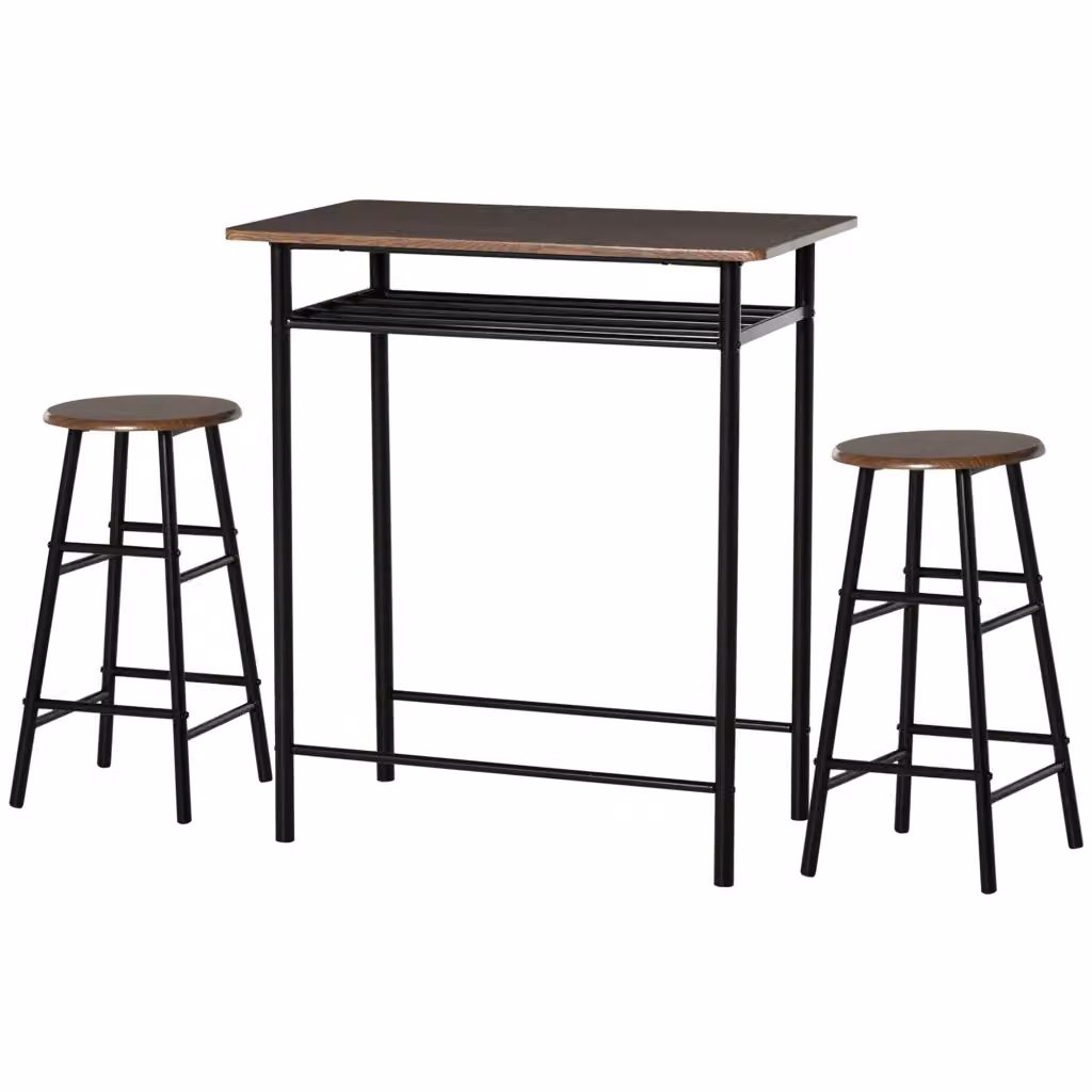 Set bar XYLO composto da tavolo e 2 sgabelli in stile industriale, nero e rovere – 2