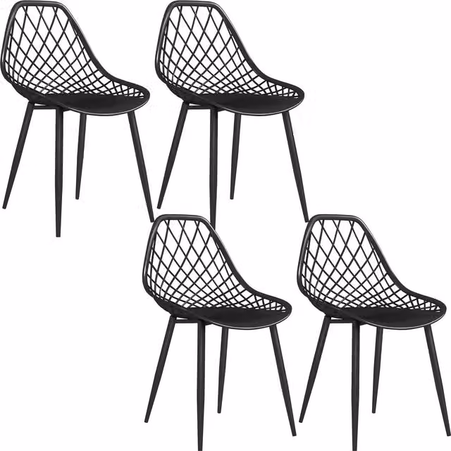 HOMCOM Set 4 Sedie da Pranzo Moderne con Schienale Traforato in Plastica e Gambe in Metallo, Nero   Aosom Italy
