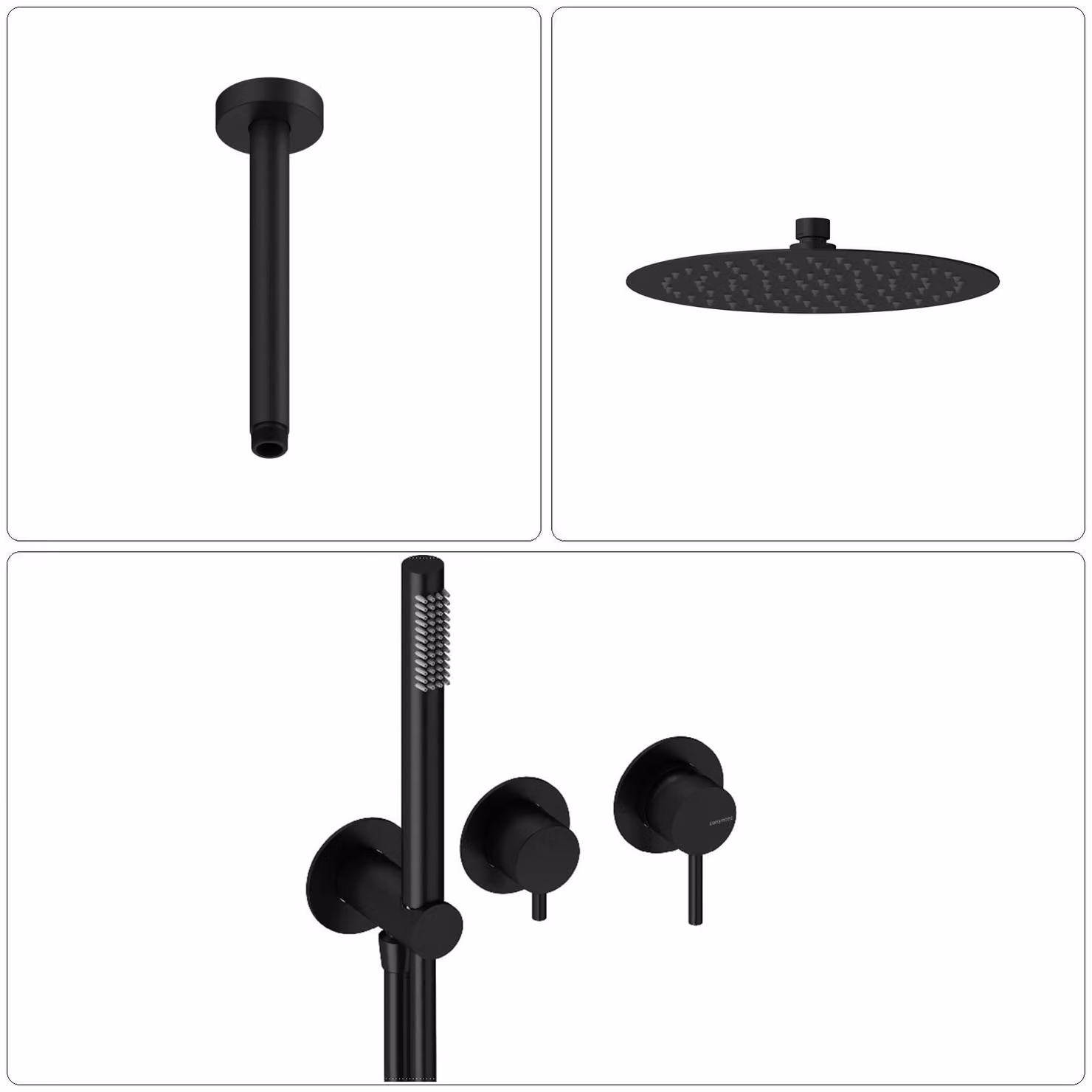 SANYCCES LOOP Miscelatore monocomando da incasso con deviatore, doccetta e flessibile + braccio doccia e soffione Rain con braccio a soffitto, nero opaco