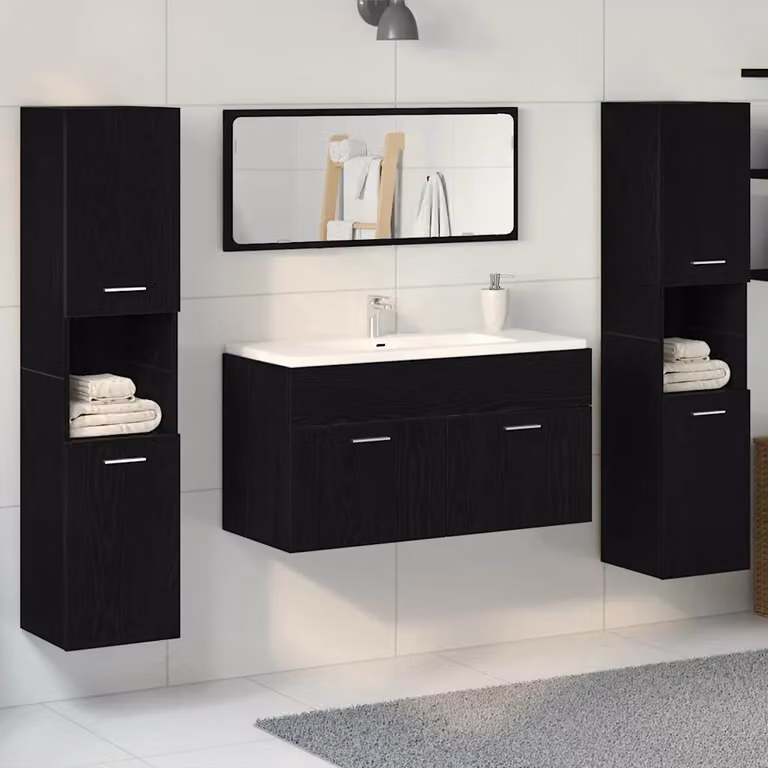 Set di mobili per il bagno moderno vidaXL in legno e metallo nero, L: 90 cm, P: 38,5 cm, H: 46 cm