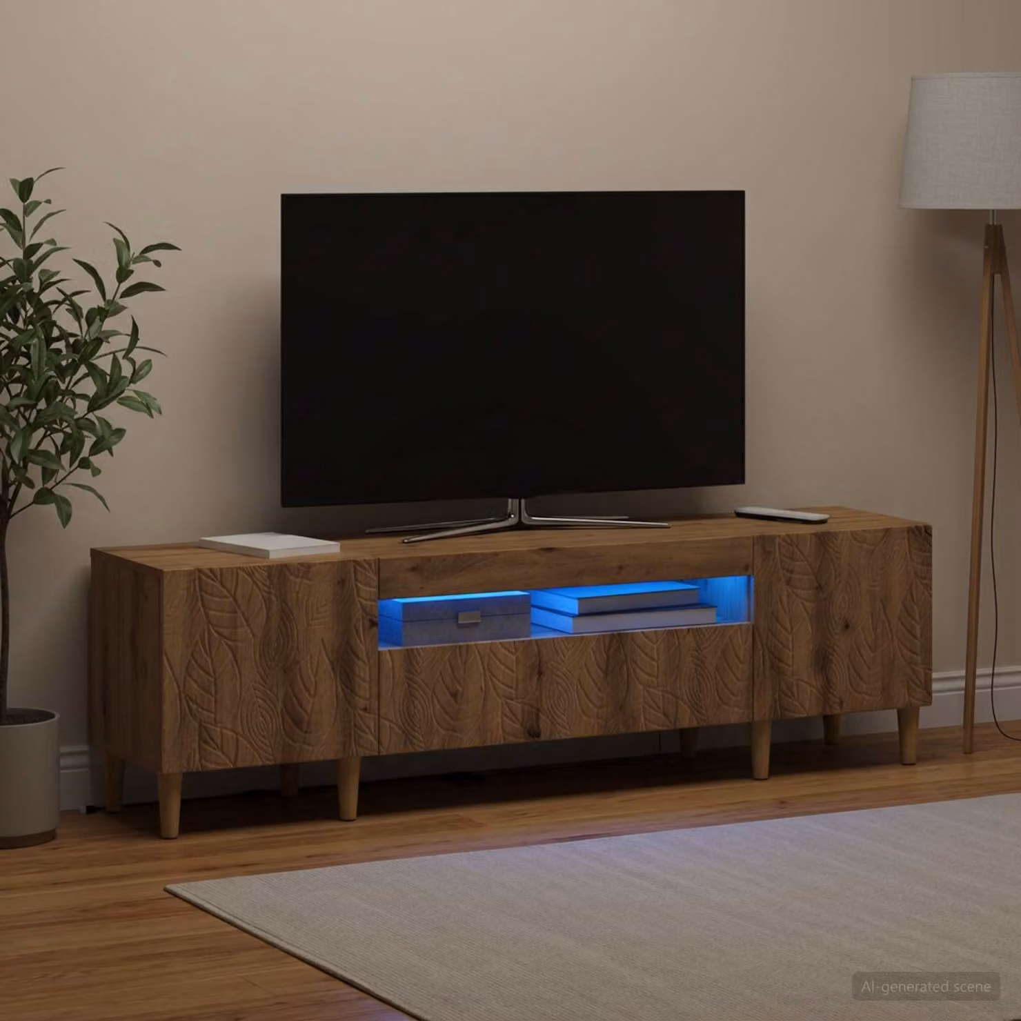 Mobile TV LED vidaXL DELFT in Rovere Artigianale con Illuminazione Integrata e Ruote, L 153 cm x P 35 cm x H 43 cm