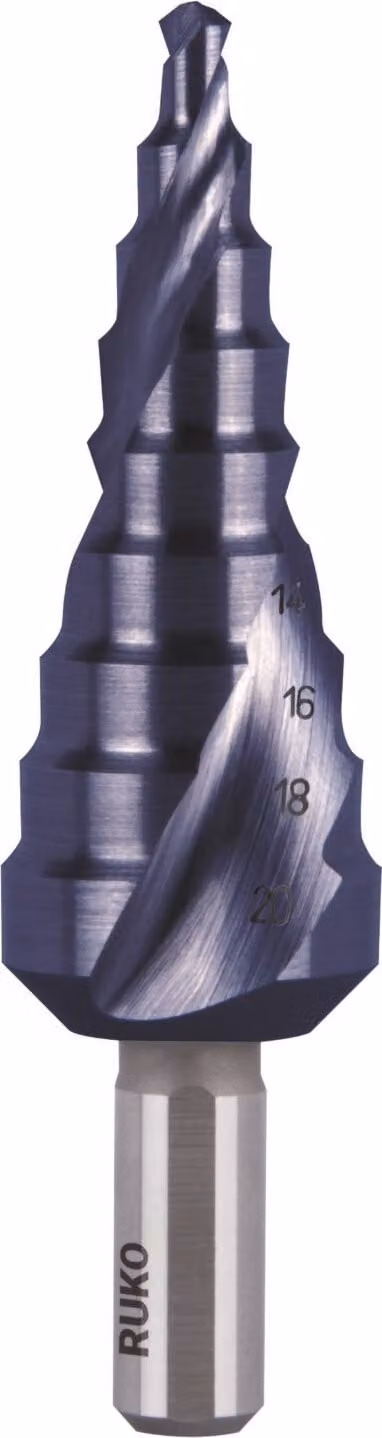 Punta a gradini RUKO in HSS con rivestimento TiAlN, a spirale e con affilatura a croce